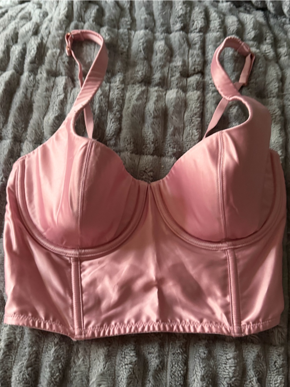 NEW Victoria's Secret Satin Like Pink Longline Lace Back Bustier Bra